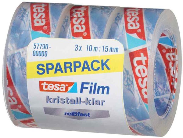 Lot de 3 Rubans Adhésif Cristallin PP 15mm x 10m TESA