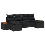 vidaXL Set de 6 pièces de canapé de jardin avec coussins Noir Poly Rotin Acacia