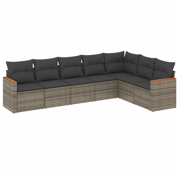 vidaXL Salon de jardin avec coussins 7 Pièces gris résine tressée