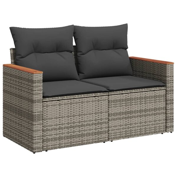 vidaXL Canapé de jardin 2 places avec coussins gris résine tressée