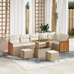 Ensemble de canapé de jardin 9 pièces avec coussins Beige Rattan Acacia