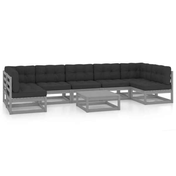 vidaXL Salon de jardin 8 Pièces avec coussins Gris Bois de pin massif