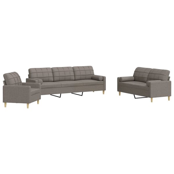 vidaXL Ensemble de canapés 3 Pièces avec coussins décoratifs taupe tissu