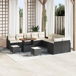 Canapé de jardin 13 pièces avec coussins en rotin noir acacia