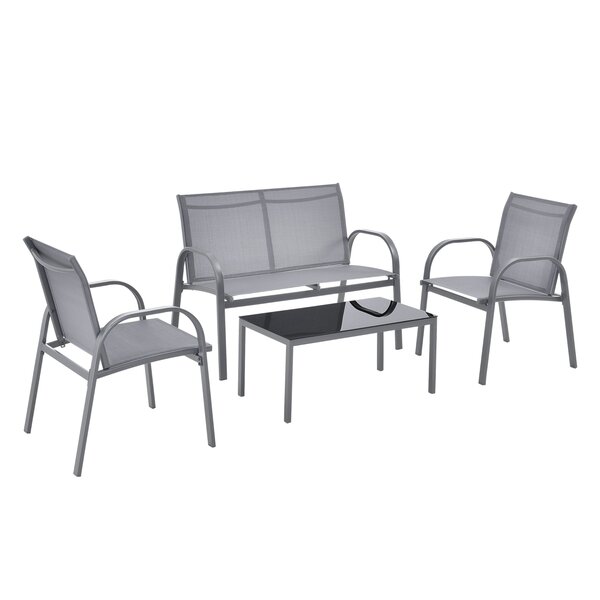 Salon de jardin de 4 meubles gagra acier PVC polyester noir gris clair 03_0008232