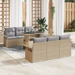 vidaXL Ensemble de Canapés de Jardin 7 Pièces avec Coussins Beige en Rotin Poly