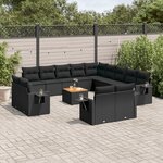 vidaXL Salon de jardin avec coussins 14 Pièces noir résine tressée