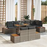Ensemble de canapé de jardin 9 pièces avec coussins gris poly rotin vidaXL