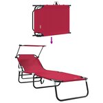 vidaXL Chaises longues pliantes 2 Pièces avec auvent rouge en tissu Oxford 600D
