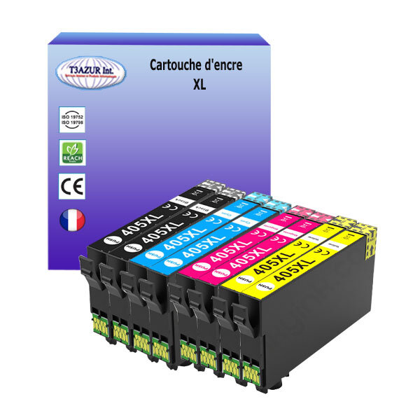 T3AZUR - 8 Cartouches compatibles avec Epson 405  405XL (2N+2C+2M+2J)