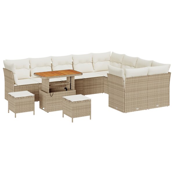 Ensemble de Canapé de Jardin 12 Pièces avec Coussins Beige