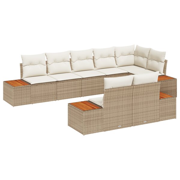 vidaXL Ensemble de Canapés de Jardin en 8 Pièces avec Coussins Beige Poly Rattan Acacia