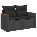 vidaXL Canapé de jardin avec coussins 2 places noir résine tressée
