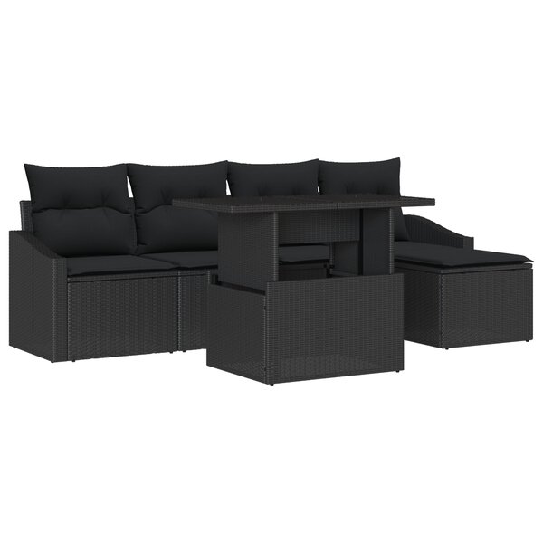 vidaXL Ensemble de canapé de jardin de 6 pièces avec coussins en poly rotin noir