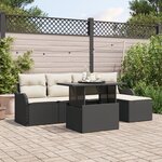 Ensemble de Canapés de Jardin 6 pièces avec Coussins Noir Rattan Poly