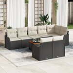 Canapé de jardin 9 pièces vidaXL avec coussins Noir Rotin Poly Acacia
