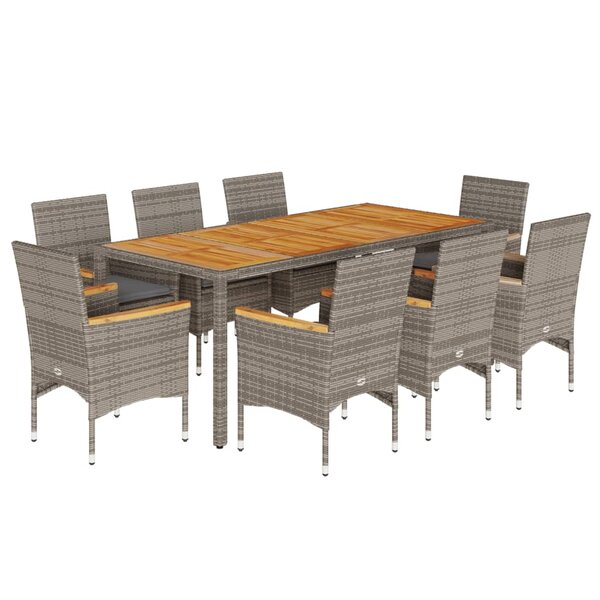 vidaXL Ensemble à manger de jardin et coussins 9 Pièces gris rotin acacia