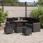 Ensemble de canapés de jardin de 8 pièces avec coussins noir rattan poly acacia