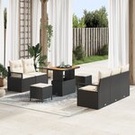 vidaXL Ensemble de sofa de jardin 8 pièces avec coussins en rotin poly noir et acacia