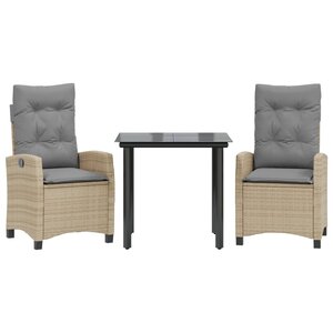 vidaXL Ensemble à manger de jardin et coussins 3 Pièces mélange beige