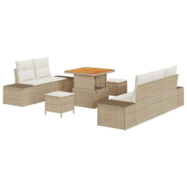 Ensemble de Canapé de Jardin 8 Pièces avec Coussins Beige Rattan Acacia