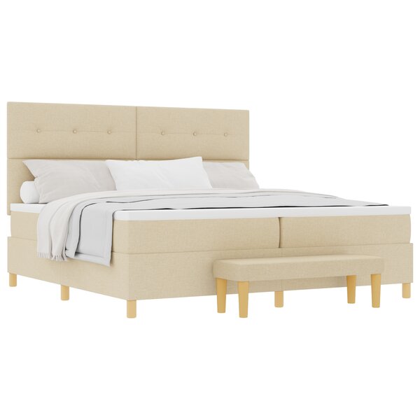 Lit Box Spring vidaXL avec Matelas & Banc Crème 200x200 cm Tissu