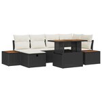 Ensemble de Canapés de Jardin 7 Pièces avec Cousins Noir Poly Rattan Acacia