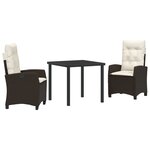 vidaXL Ensemble de salle à manger de jardin de 3 pièces avec coussins en poly rattan marron