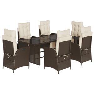 vidaXL Ensemble à manger de jardin et coussins 7 Pièces marron rotin