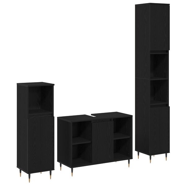 Mobilier de salle de bain 3 pièces vidaXL Chêne noir Bois d'ingénierie