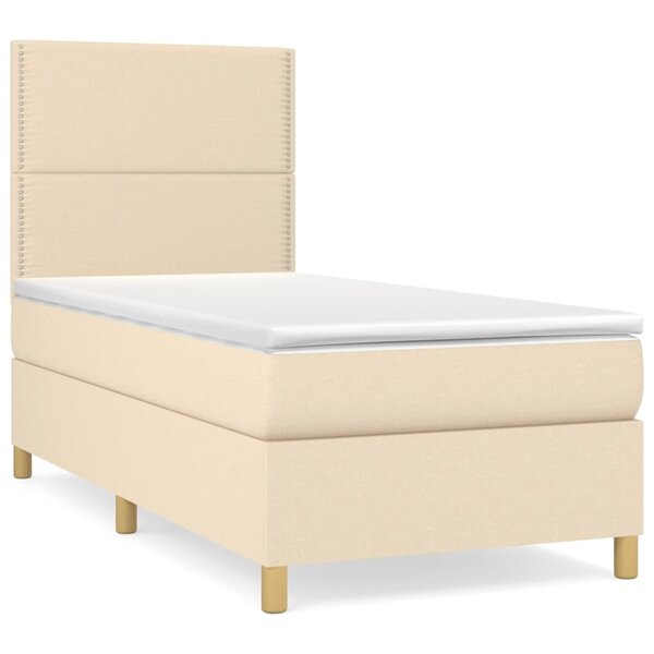 vidaXL Sommier à lattes de lit avec matelas Crème 90x200 cm Tissu
