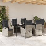 vidaXL Ensemble de salle à manger de jardin 7 pièces avec coussins gris en poly rotin