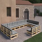 vidaXL Salon de jardin 12 Pièces avec coussins Bois de pin massif