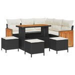 Canapé de jardin de 9 pièces avec coussins noir poly rattan acacia