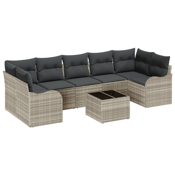Set de canapé de jardin vidaXL 8 pièces avec coussins gris clair rotin poly