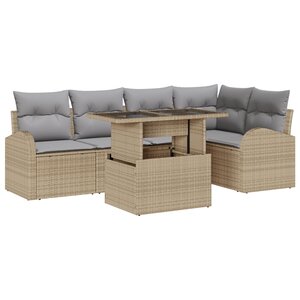 vidaXL Ensemble de Canapé de Jardin 6 Pièces avec Coussins Beige en Rattan Poly