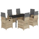 vidaXL Ensemble à manger de jardin coussins 7 Pièces mélange beige rotin
