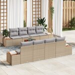 Canapé Jardin 9 Pièces Avec Coussins Beige Poly Rattan Acacia