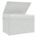 vidaXL Panier à linge avec couvercle blanc 55 5x35x34cm résine tressée