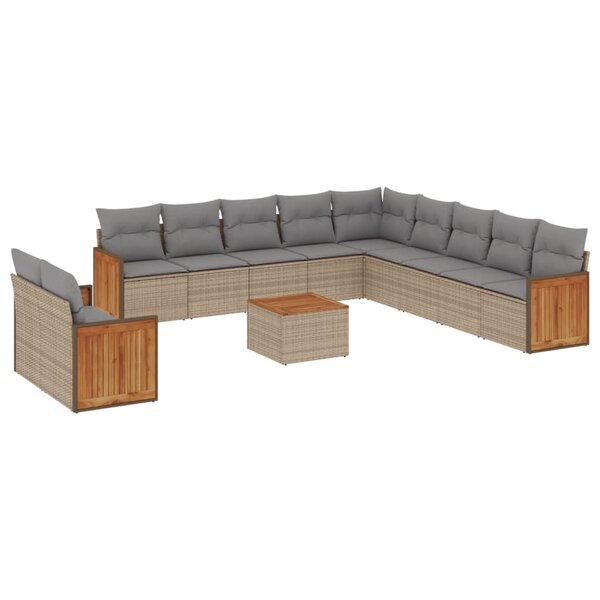 vidaXL Salon de jardin avec coussins 12 Pièces beige résine tressée