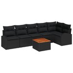 vidaXL Ensemble de Canapés de Jardin 7 pièces coussins noirs poly rattan acacia