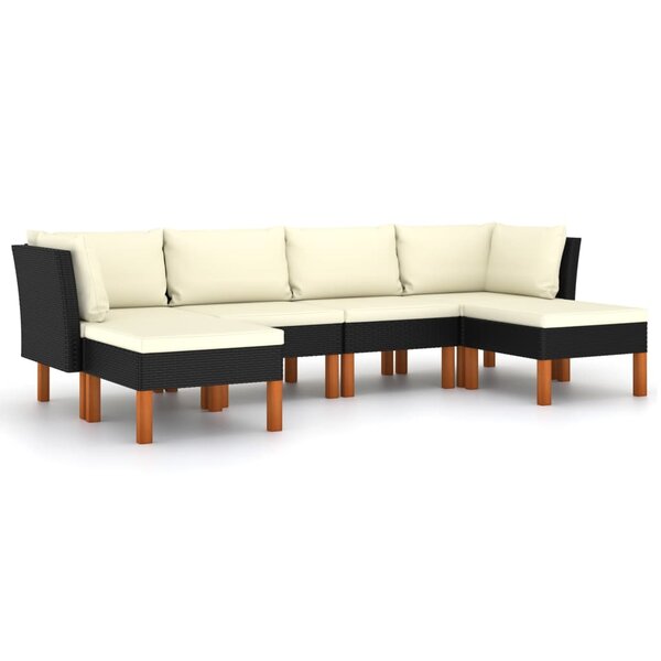 vidaXL Salon de jardin 6 Pièces avec coussins Résine tressée Noir