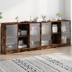 vidaXL Bibliothèque avec portes chêne fumé 204x37x75 cm