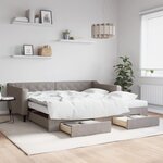 vidaXL Lit de jour avec gigogne et tiroirs taupe 100x200 cm tissu