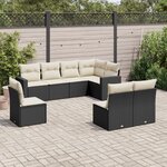 vidaXL Salon de jardin 8 Pièces avec coussins noir résine tressée