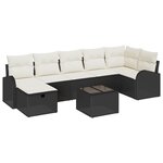 Ensemble de Canapé de Jardin de 8 Pièces avec Coussins Noir Rattan Poly