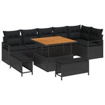 vidaXL Ensemble de 9 pièces de sofa de jardin avec coussins noir poly rotin acacia