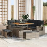 Ensemble de canapé de jardin 8 pièces avec coussins gris poly rattan