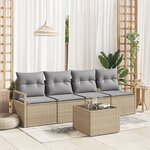 Ensemble de canapé de jardin 5 pièces avec coussins Beige Poly Rotin