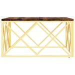 vidaXL Table basse doré acier inoxydable et bois massif récupération